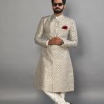 Handmade Banarasi Brocade Sherwani Achkan | Silver Blue Father Son Combo | Jaipurio